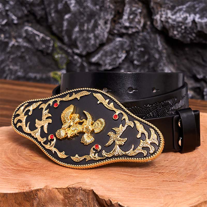 Black And Gold Eagles DIY Buckle Leather Belt - Image 6