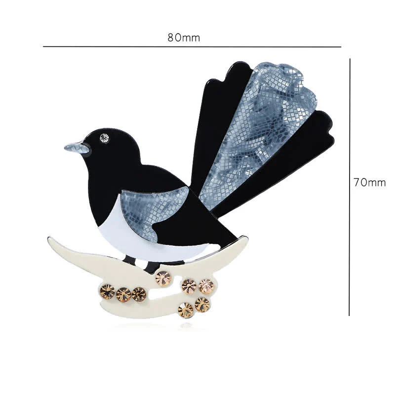 Black & Blue Magpie Bird Handmade Acrylic Brooch - Image 6