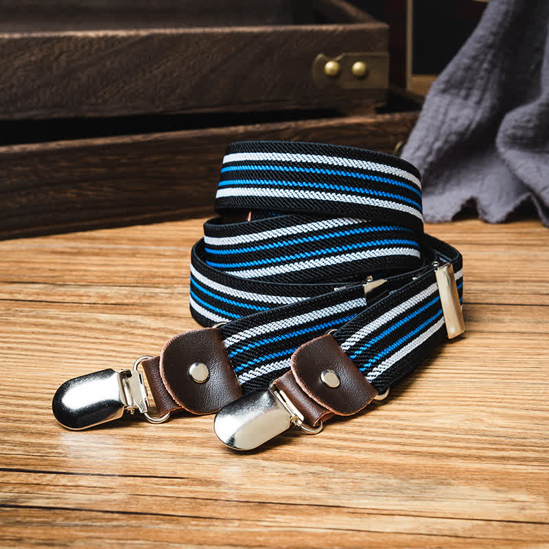 Black & Blue Striped Y-back Elastic Suspenders - Image 2