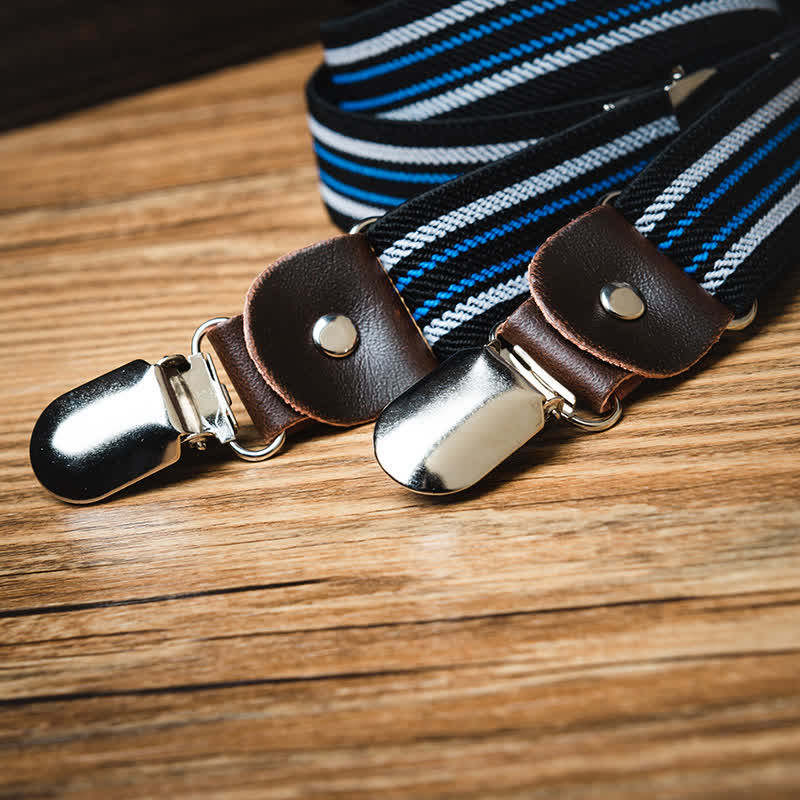 Black & Blue Striped Y-back Elastic Suspenders - Image 3
