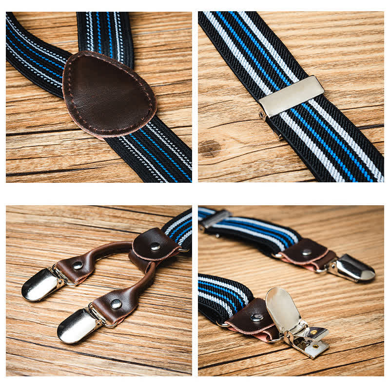 Black & Blue Striped Y-back Elastic Suspenders - Image 4