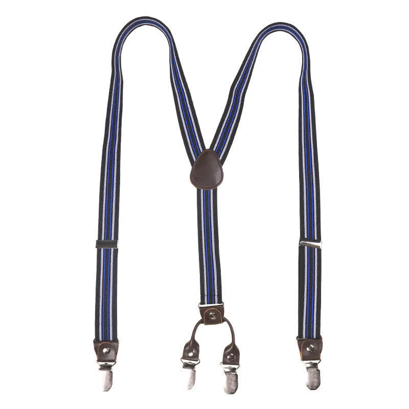 Black & Blue Striped Y-back Elastic Suspenders - Image 5