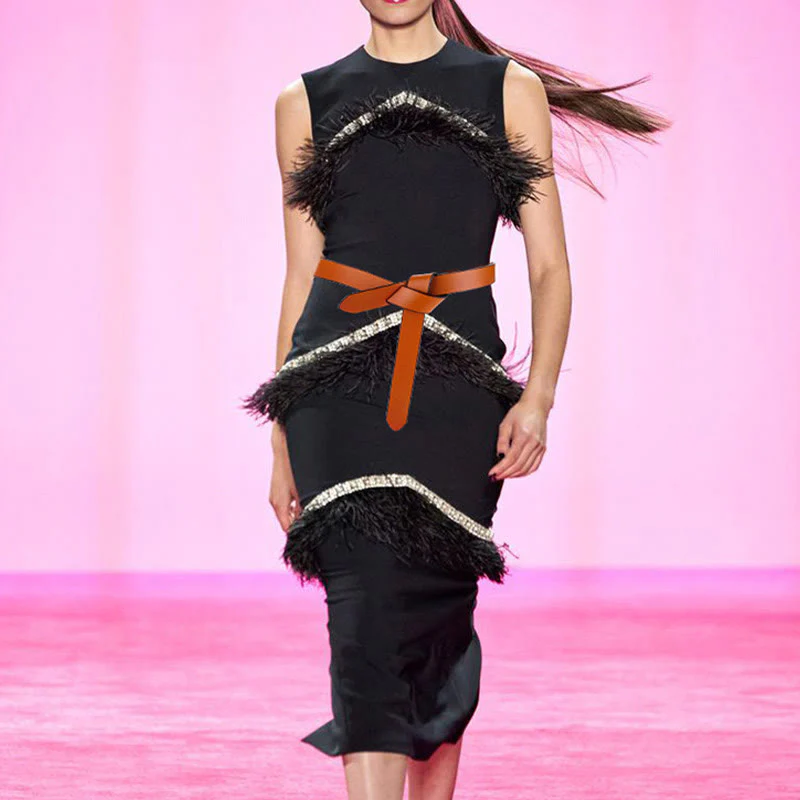 Black Brown Knot Belt Dress Leather Belt For Women - Image 4