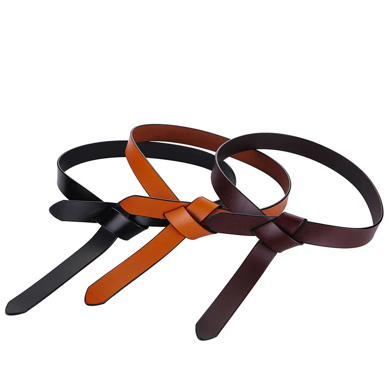Black Brown Knot Belt Dress Leather Belt For Women - Image 6