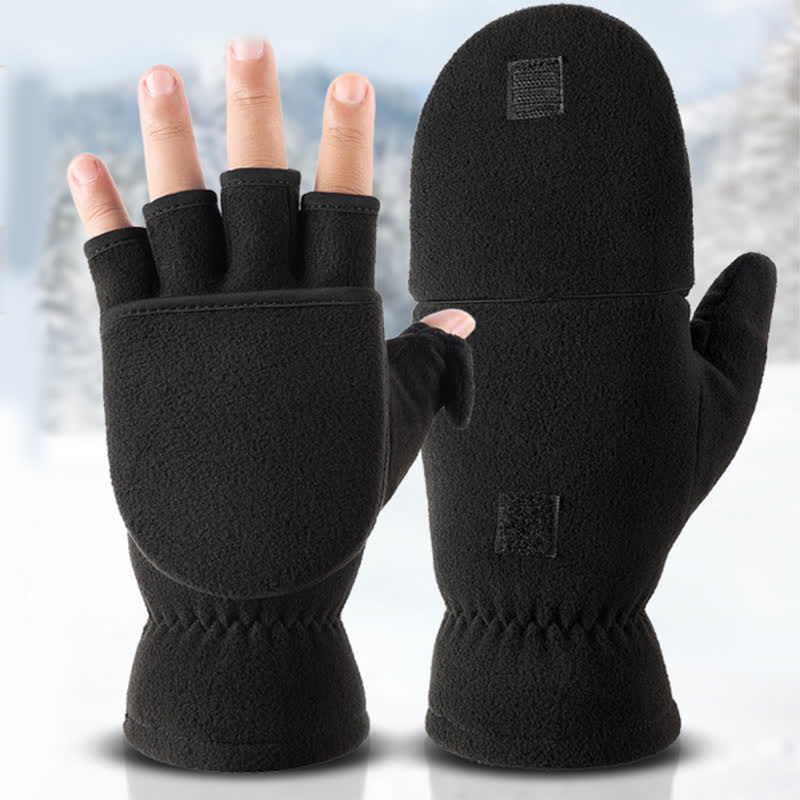 Black Convertible Flip Top Warm Mitten Gloves - Image 2