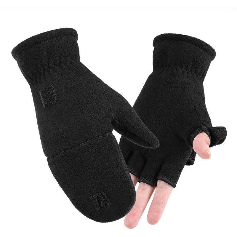 Black Convertible Flip Top Warm Mitten Gloves - Image 6