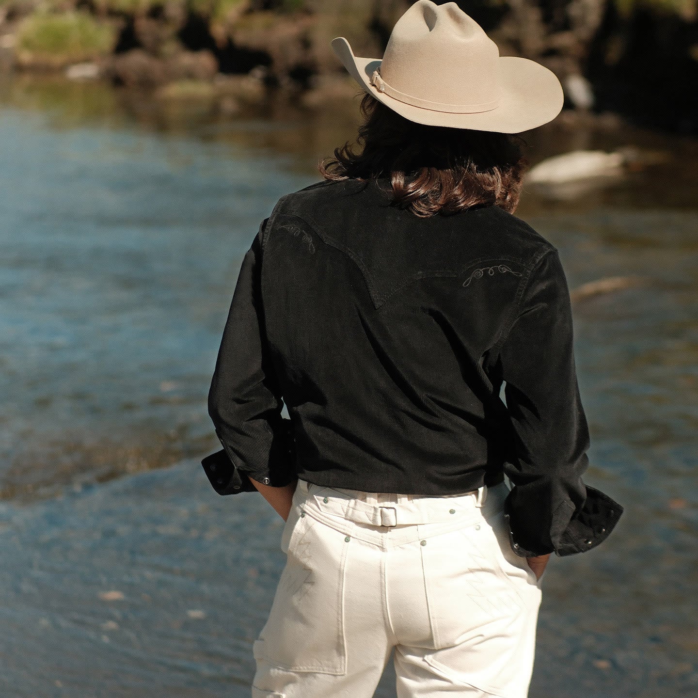 Black Corduroy Embroidery Western Cowboy Shirt - Image 4