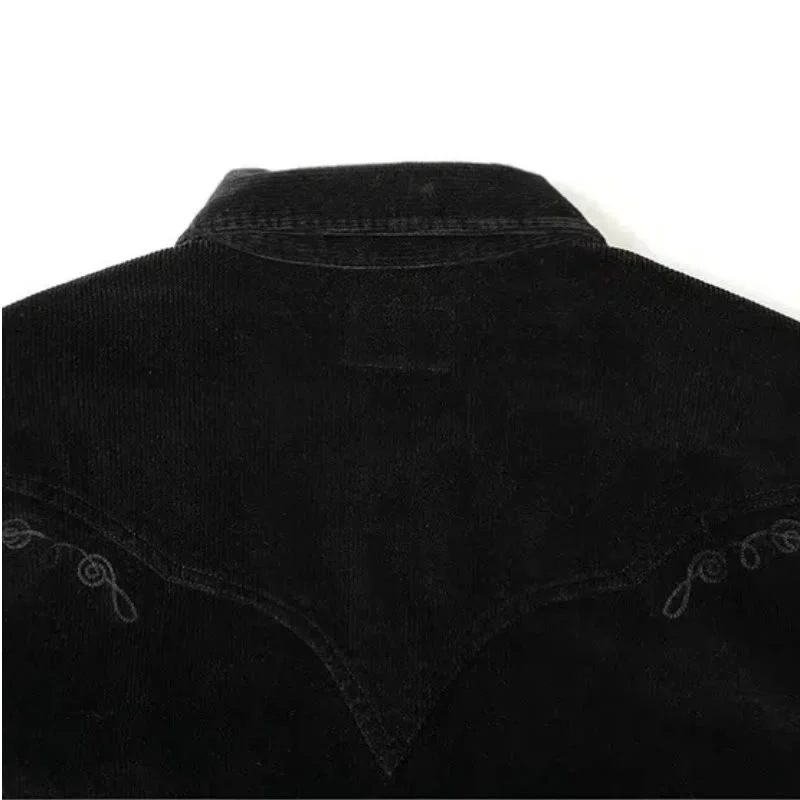 Black Corduroy Embroidery Western Cowboy Shirt - Image 6