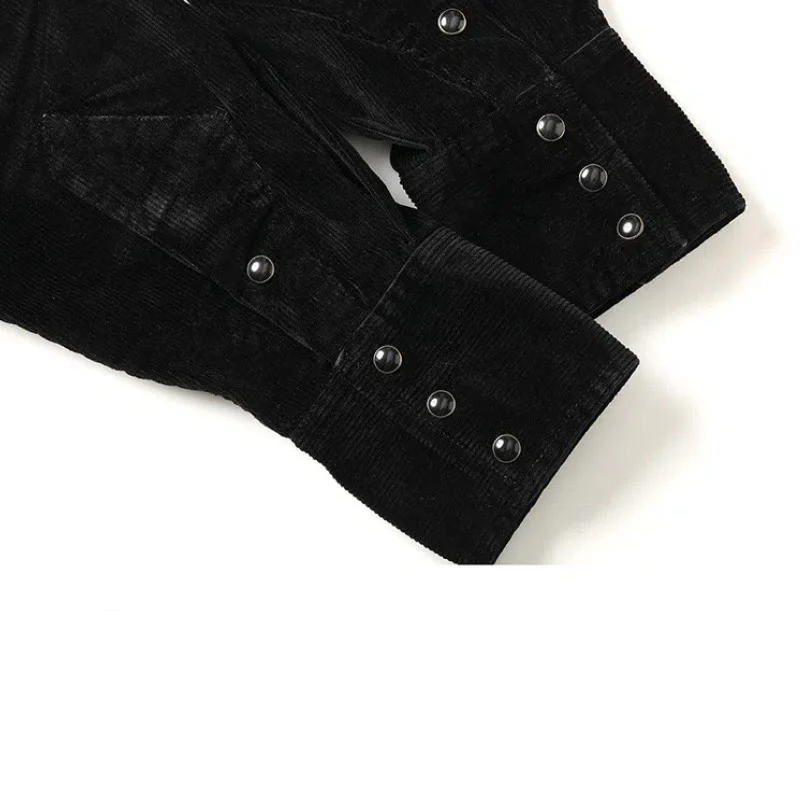 Black Corduroy Embroidery Western Cowboy Shirt - Image 7