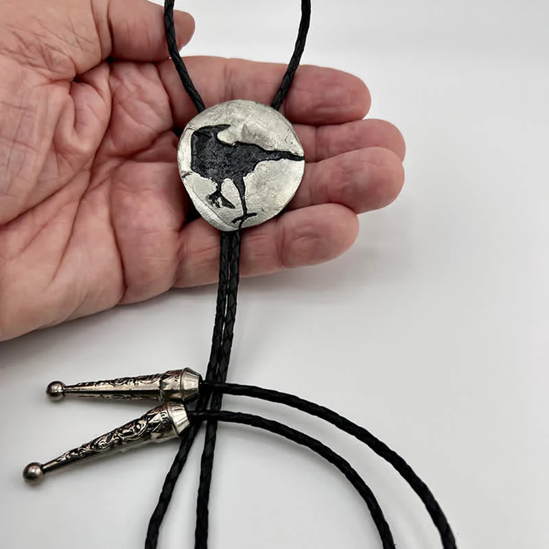 Black Crow Silver Pendant Bolo Tie