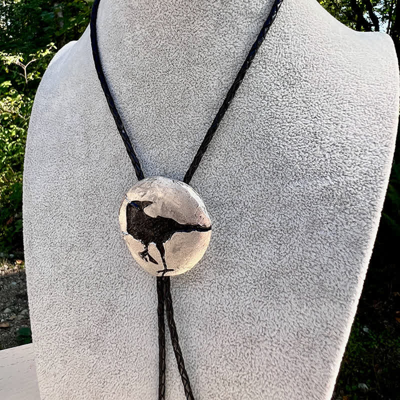 Black Crow Silver Pendant Bolo Tie - Image 2