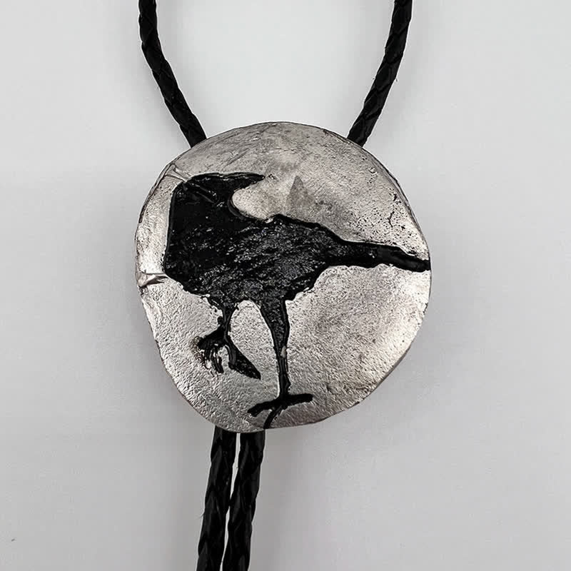 Black Crow Silver Pendant Bolo Tie - Image 3