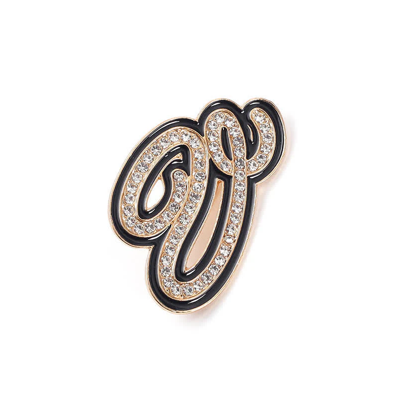 Black Enameled Initial Letter Rhinestone 26 Alphabet Brooch - Image 27