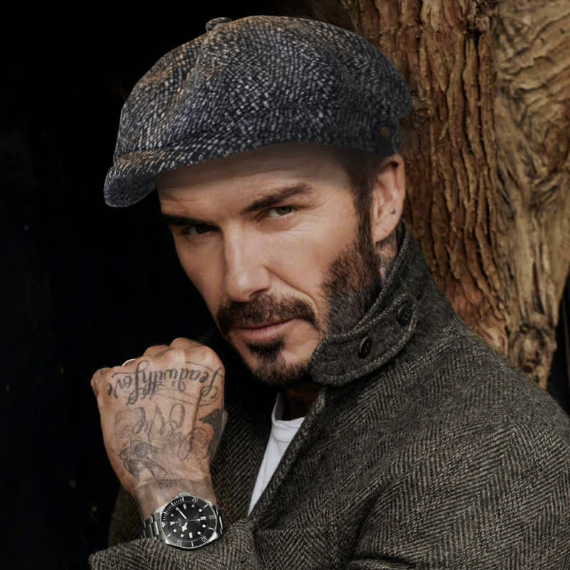 Black Fleck Tweed Newsboy Octagonal Beret Cap - Image 2