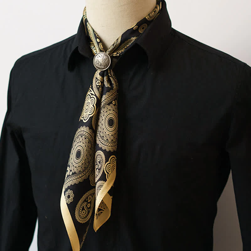 Black & Gold Luxury Paisley Square Scarf with Scarf Buckle - Image 3