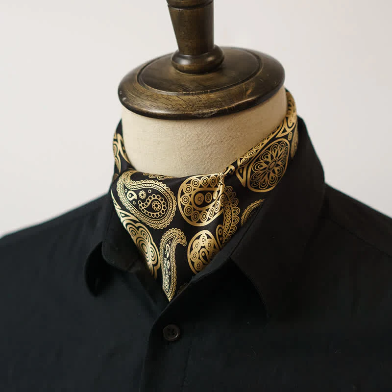 Black & Gold Luxury Paisley Square Scarf with Scarf Buckle - Image 4