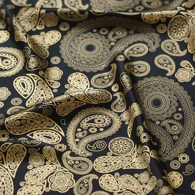 Black & Gold Luxury Paisley Square Scarf with Scarf Buckle - Image 5