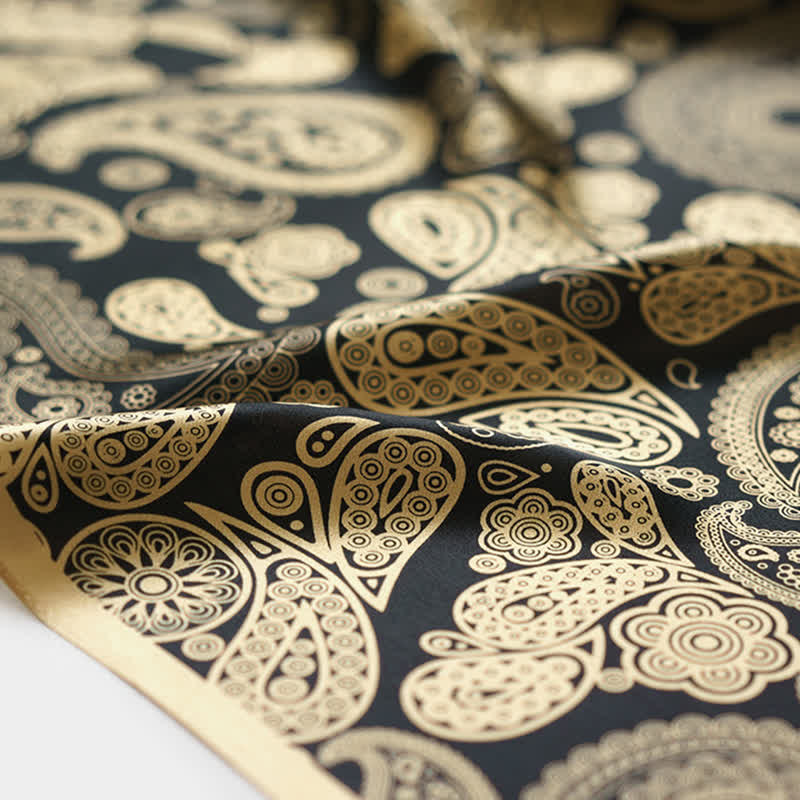 Black & Gold Luxury Paisley Square Scarf with Scarf Buckle - Image 6