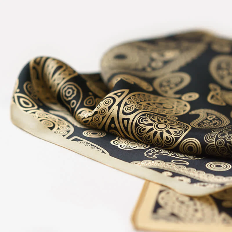 Black & Gold Luxury Paisley Square Scarf with Scarf Buckle - Image 7