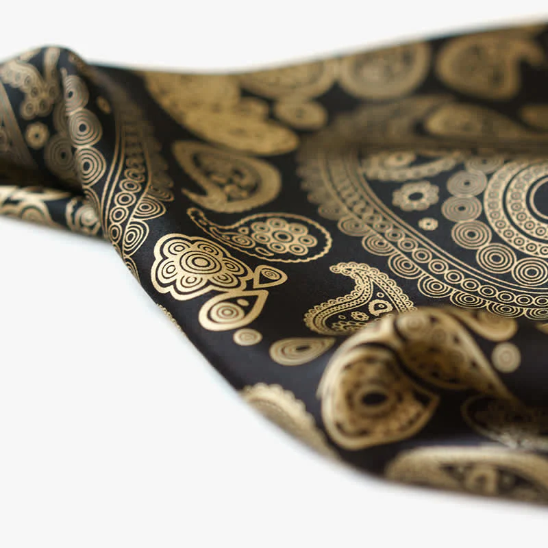 Black & Gold Luxury Paisley Square Scarf with Scarf Buckle - Image 8