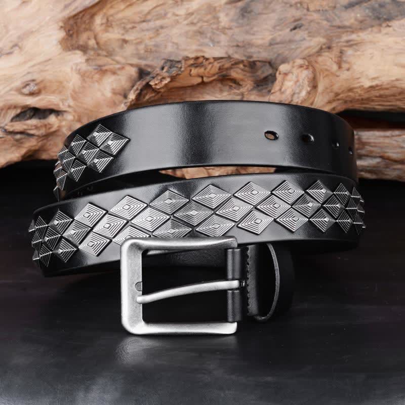 Black Gothic Rhomboid Rivets Leather Belt - Image 4