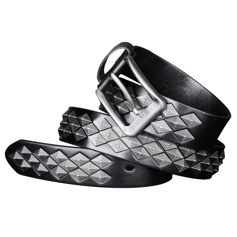 Black Gothic Rhomboid Rivets Leather Belt - Image 5