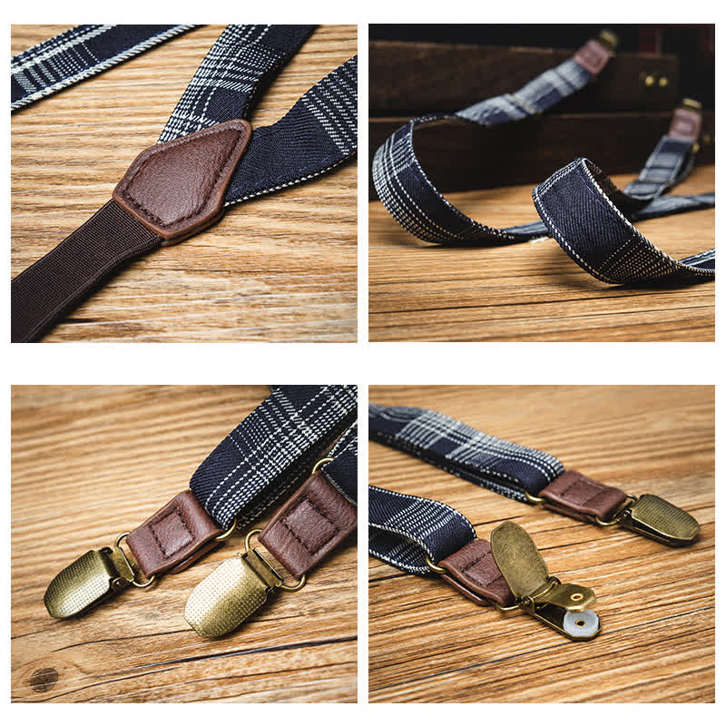 Black Gray Plaid Pattern Y-back Elastic Suspenders - Image 4