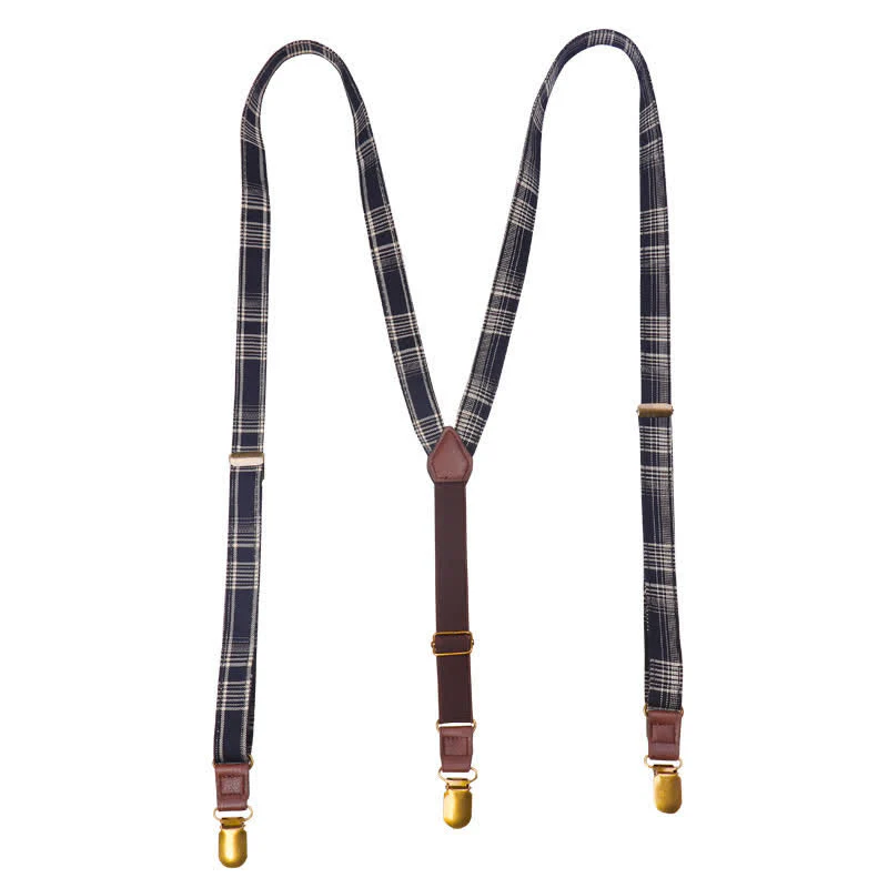 Black Gray Plaid Pattern Y-back Elastic Suspenders - Image 5
