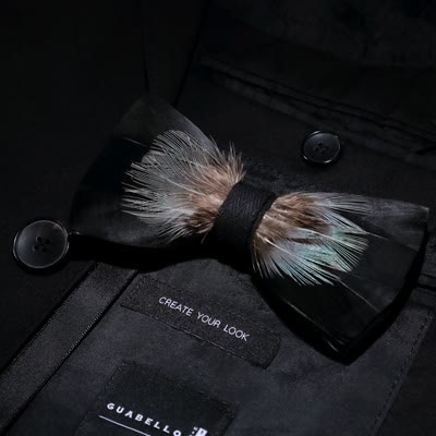 Black & Green Mountain Feather Bow Tie with Lapel Pin - Image 2