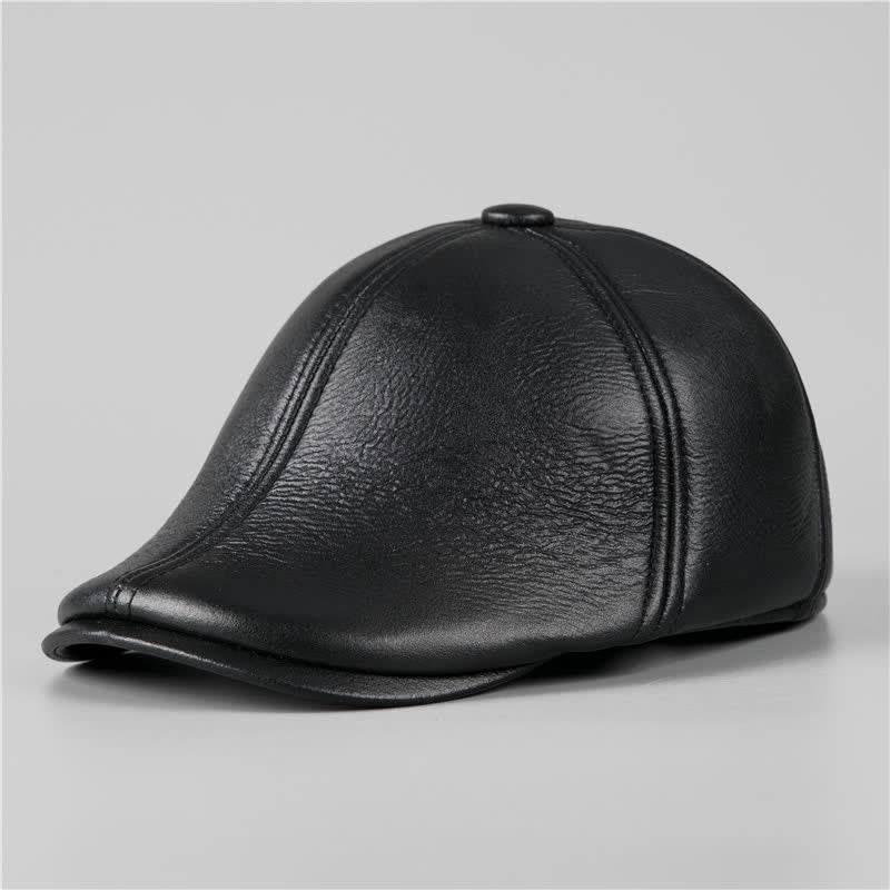 Black Ivy Cap Warm Earmuffs Leather Beret Hat - Image 2
