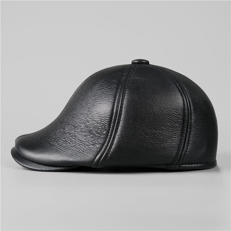 Black Ivy Cap Warm Earmuffs Leather Beret Hat - Image 4