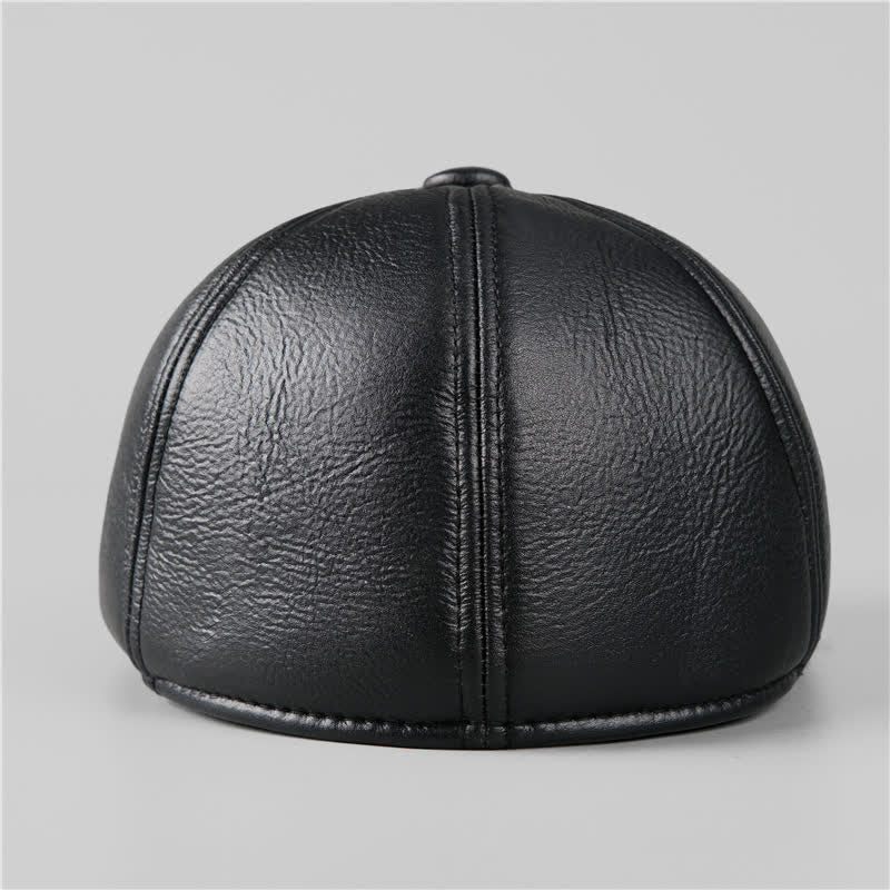 Black Ivy Cap Warm Earmuffs Leather Beret Hat - Image 5
