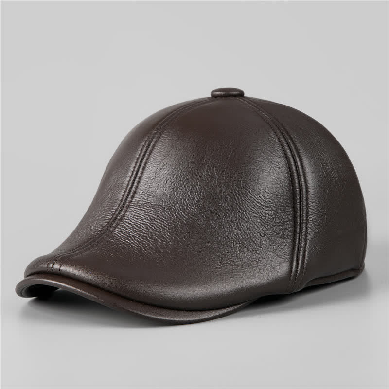 Black Ivy Cap Warm Earmuffs Leather Beret Hat - Image 8