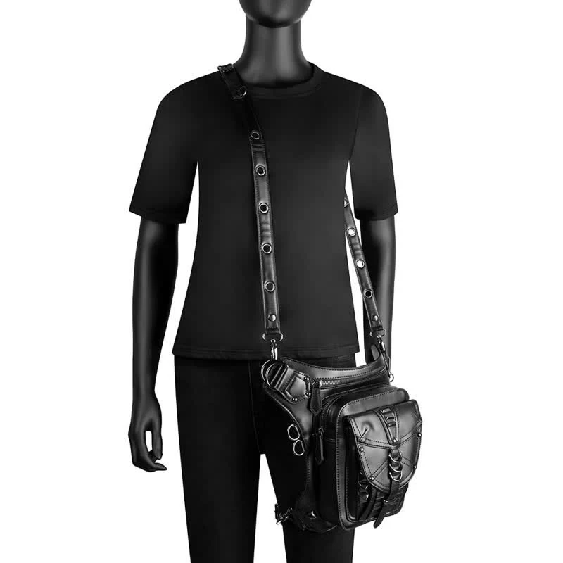 Black Motorcycle Punk Rivet Steampunk Waist Leg Bag - Image 11