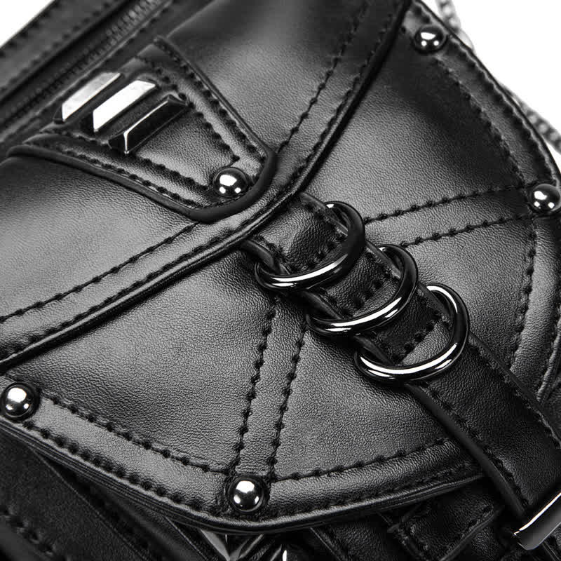 Black Motorcycle Punk Rivet Steampunk Waist Leg Bag - Image 12