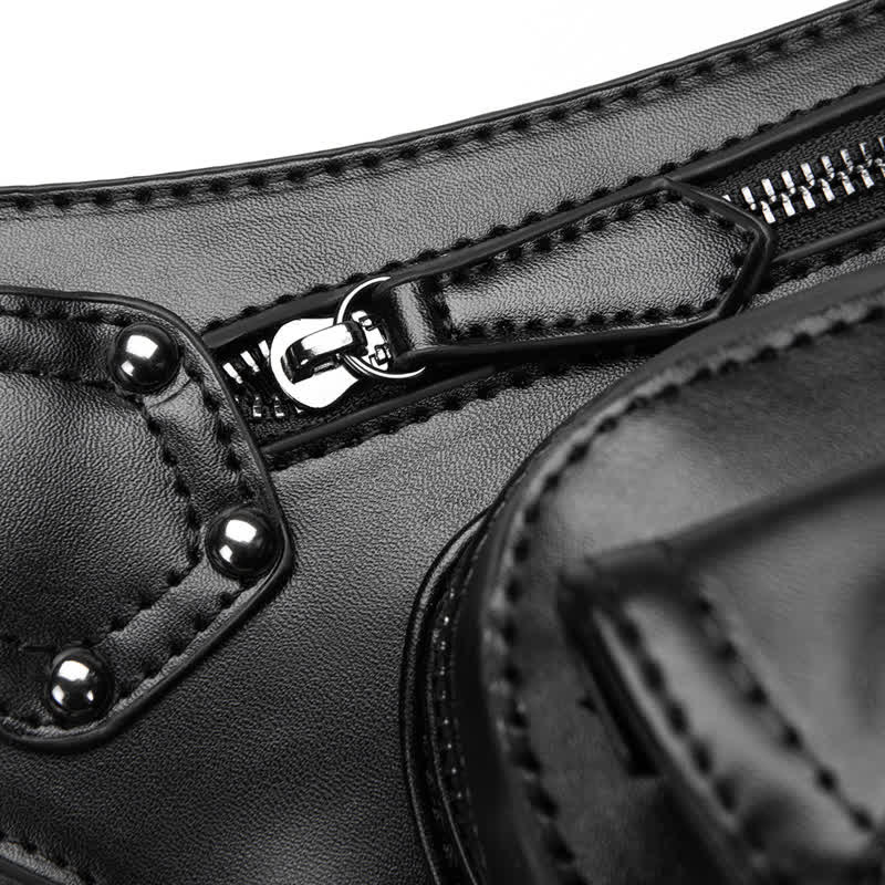 Black Motorcycle Punk Rivet Steampunk Waist Leg Bag - Image 15