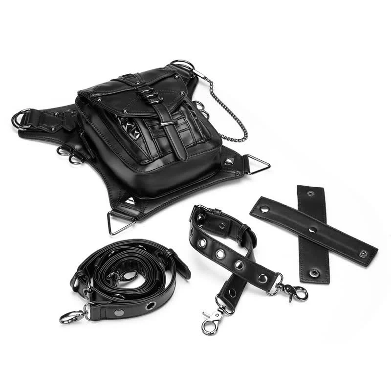 Black Motorcycle Punk Rivet Steampunk Waist Leg Bag - Image 3