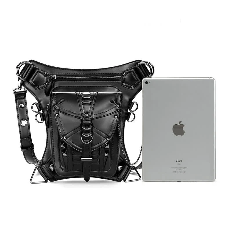 Black Motorcycle Punk Rivet Steampunk Waist Leg Bag - Image 6