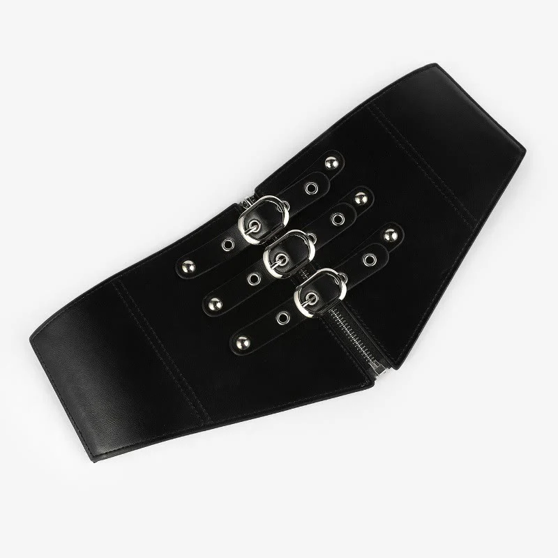 Black Needle Buckle Zipper Women's Elastic Corset Belt - Image 3