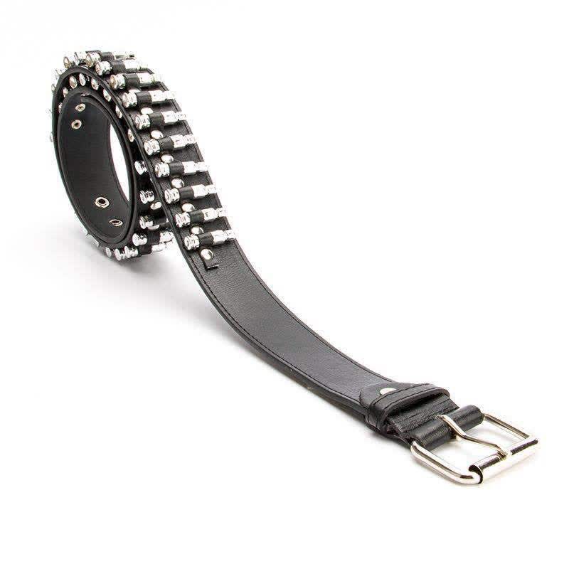Black Punk Rock Bullets Rivet Studded Leather Belt - Image 10