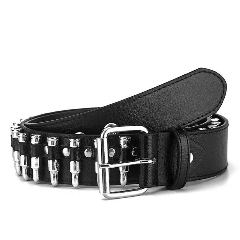 Black Punk Rock Bullets Rivet Studded Leather Belt - Image 6