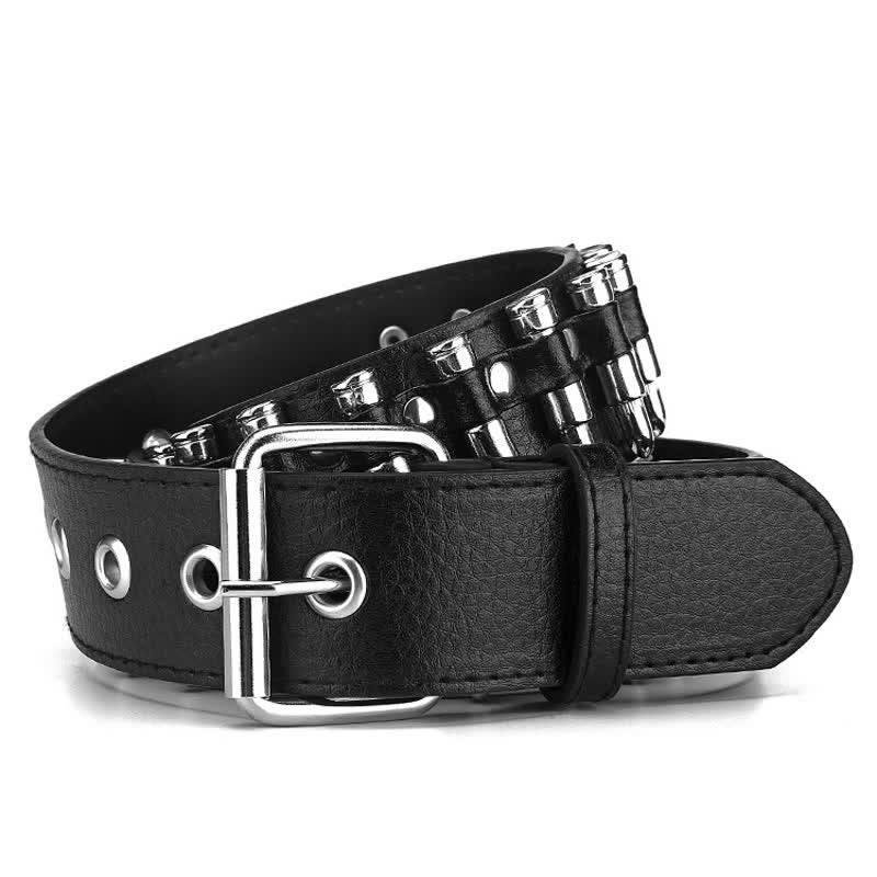 Black Punk Rock Bullets Rivet Studded Leather Belt - Image 7