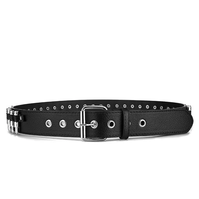 Black Punk Rock Bullets Rivet Studded Leather Belt - Image 8