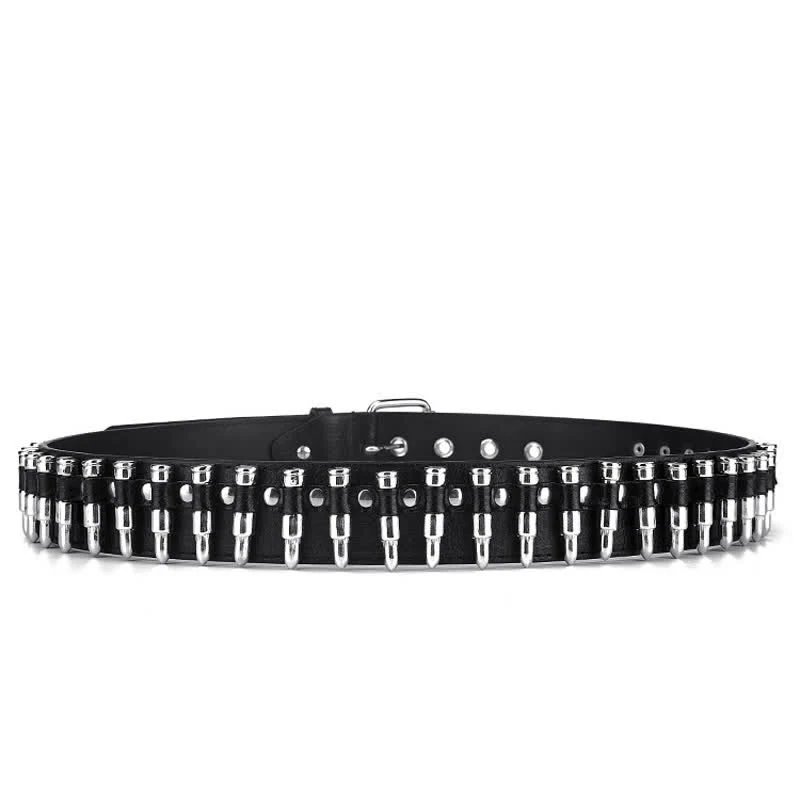 Black Punk Rock Bullets Rivet Studded Leather Belt - Image 9