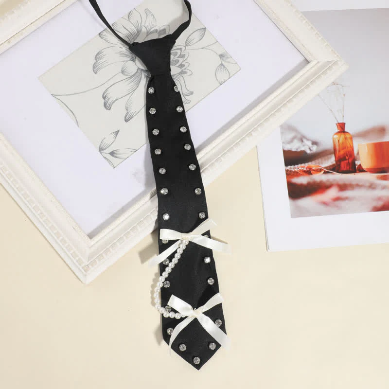 Black Rhinestone Studded Creative Pre-tie Necktie - Image 10