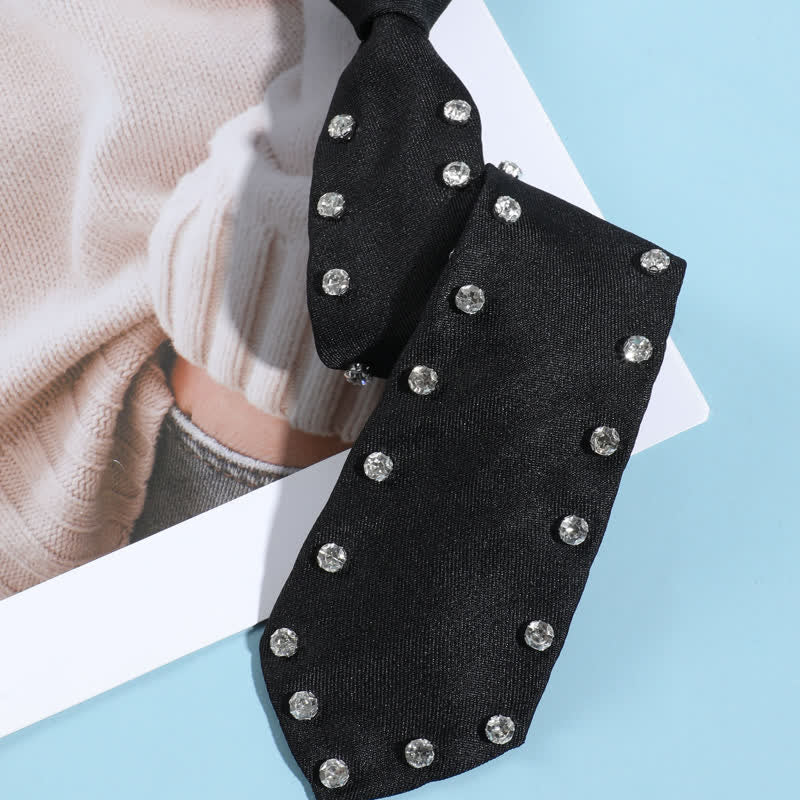 Black Rhinestone Studded Creative Pre-tie Necktie - Image 2