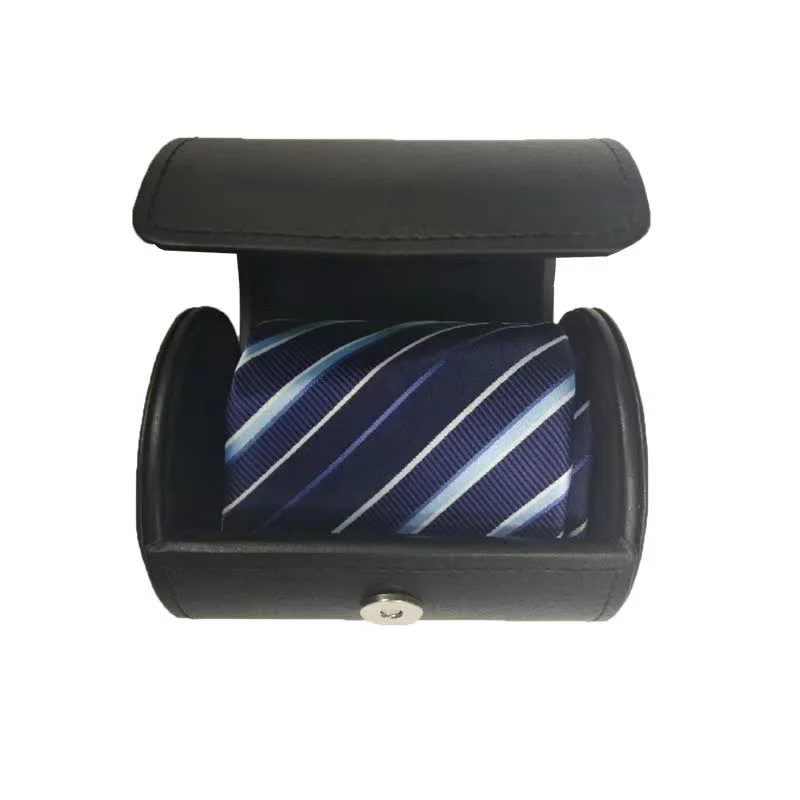 Black Round Necktie Box Magnetic Buckle Leather Case - Image 3