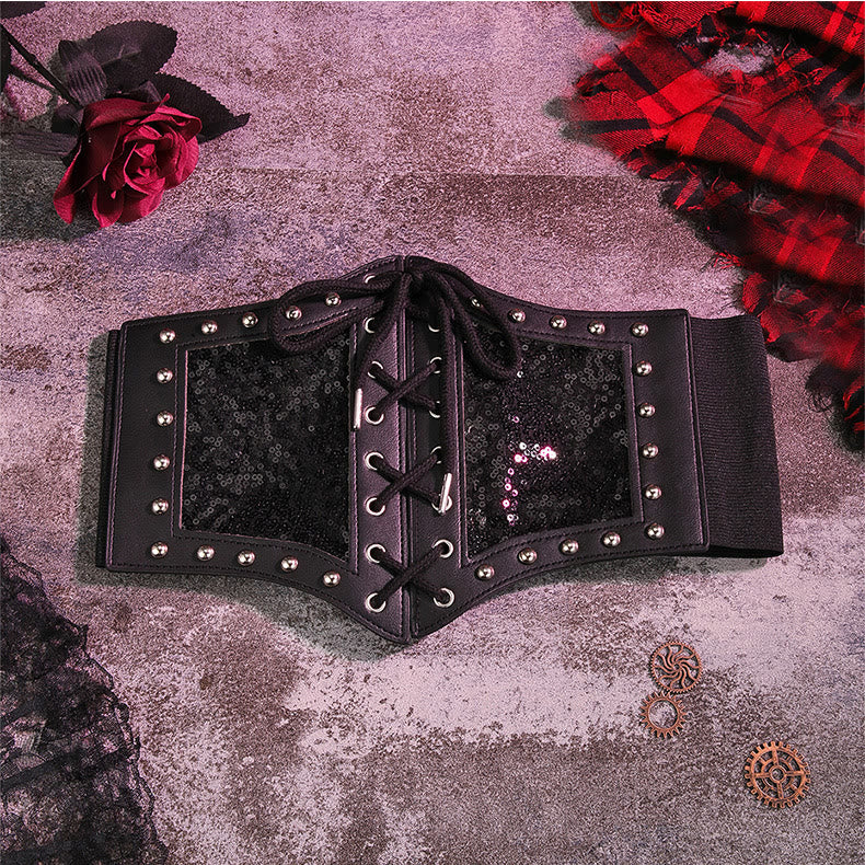 Black Style Lace Strap Women's Elastic Corset Belt - Image 2