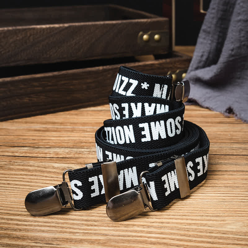 Black & White Letter-Printed Y-back Elastic Suspenders - Image 3