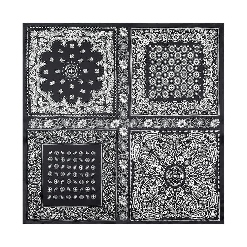 Black & White Paisley Four-Box Grid Design Square Scarf - Image 2